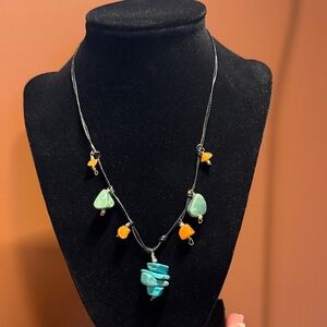 😎Handmade Turquoise and Orange Stone Necklace